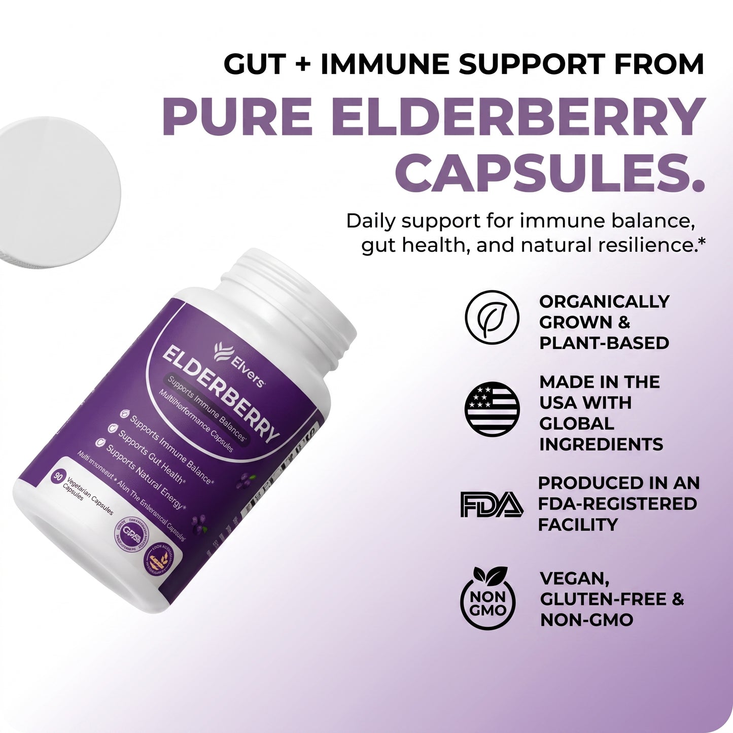 Elvera Gut Support Complex with Elderberry, Zinc & Vitamin C