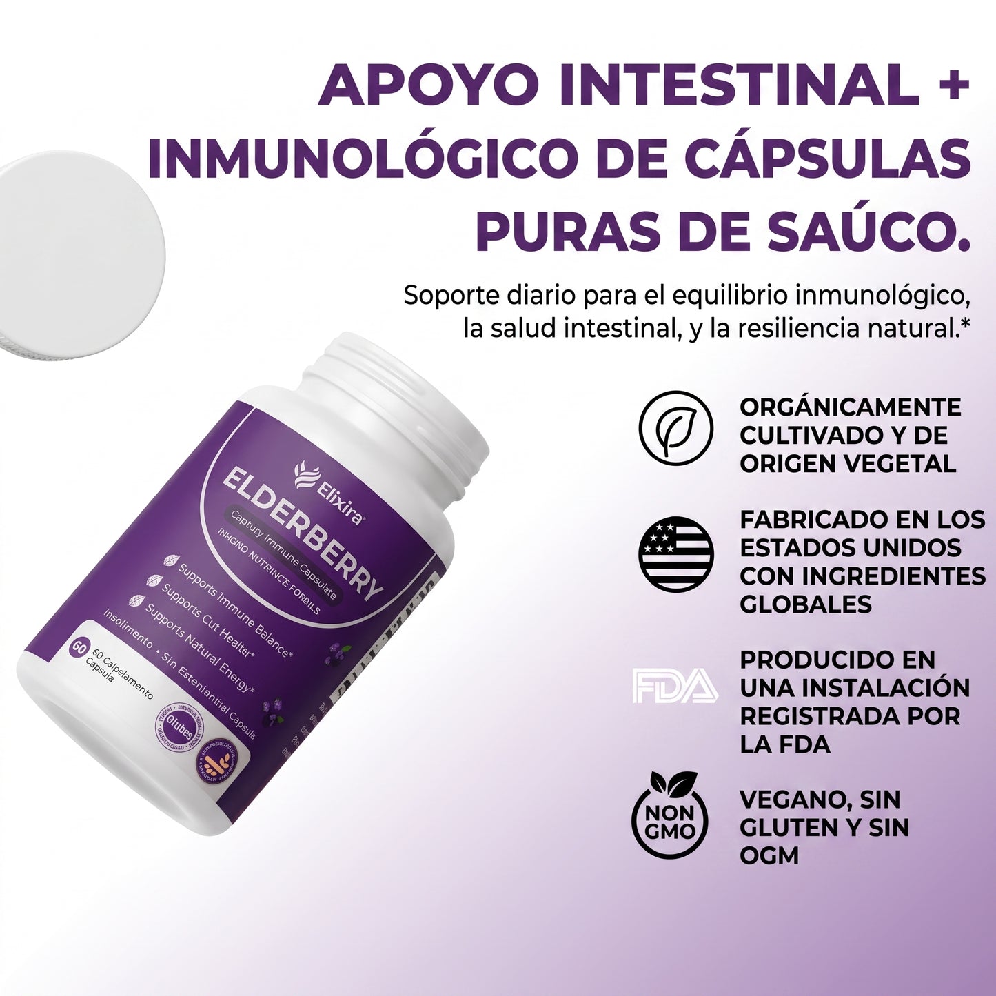 Elvera- Complejo para el Apoyo de la Salud Intestinal con Saúco, Zinc y Vitamina C