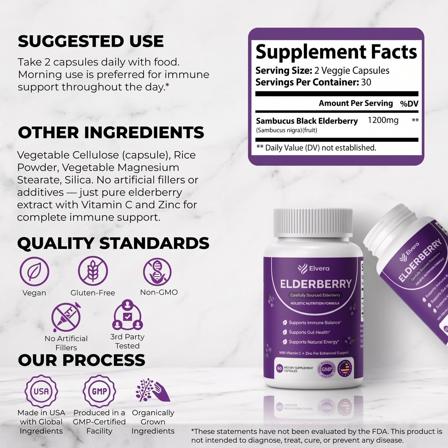 Elvera Gut Support Complex with Elderberry, Zinc & Vitamin C