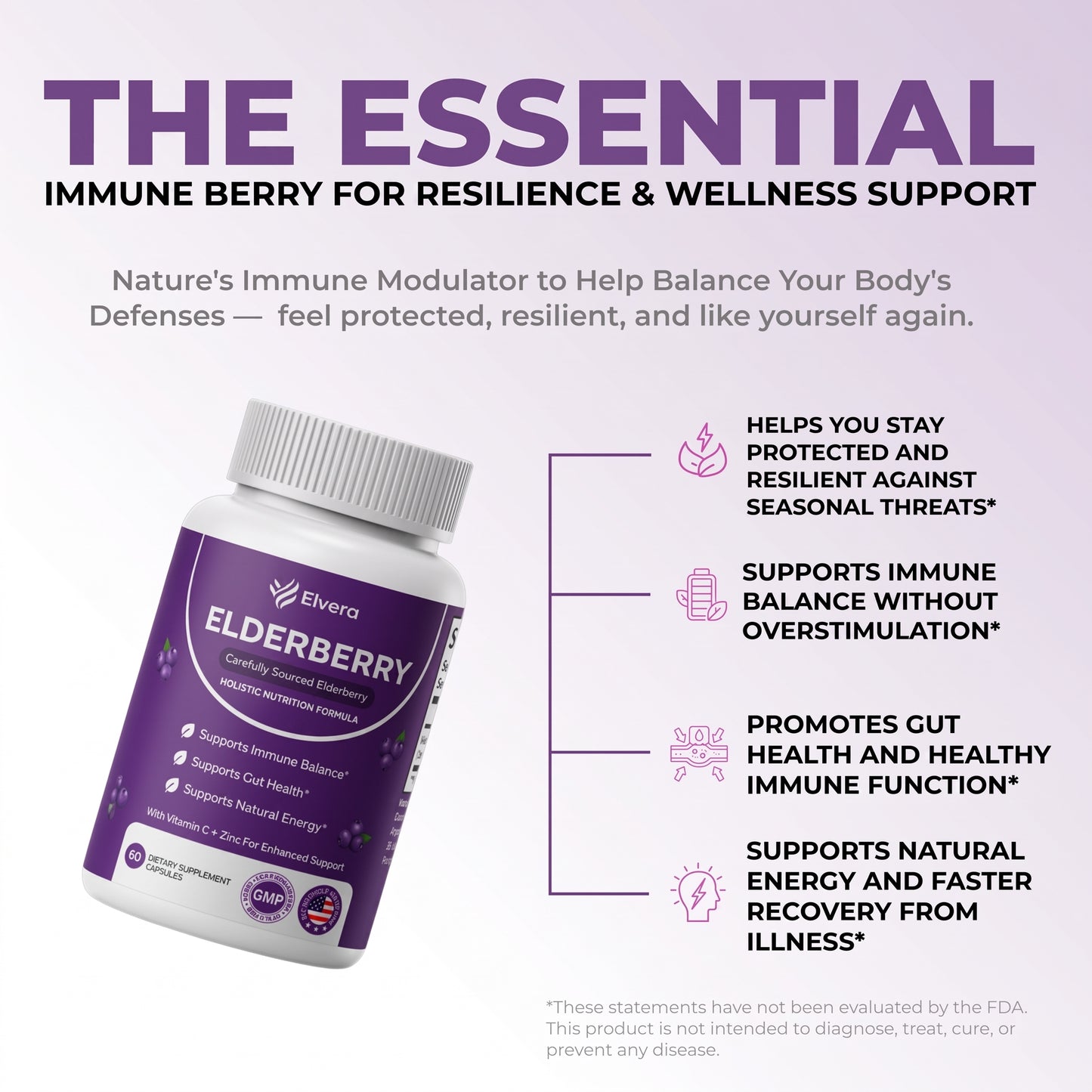Elvera Gut Support Complex with Elderberry, Zinc & Vitamin C