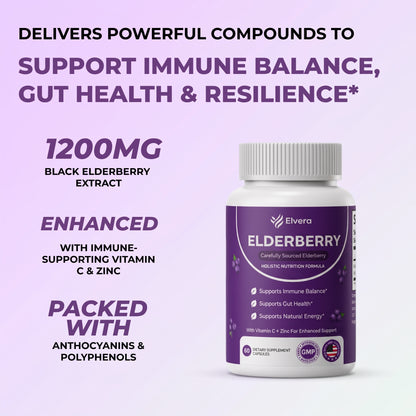 Elvera Gut Support Complex with Elderberry, Zinc & Vitamin C